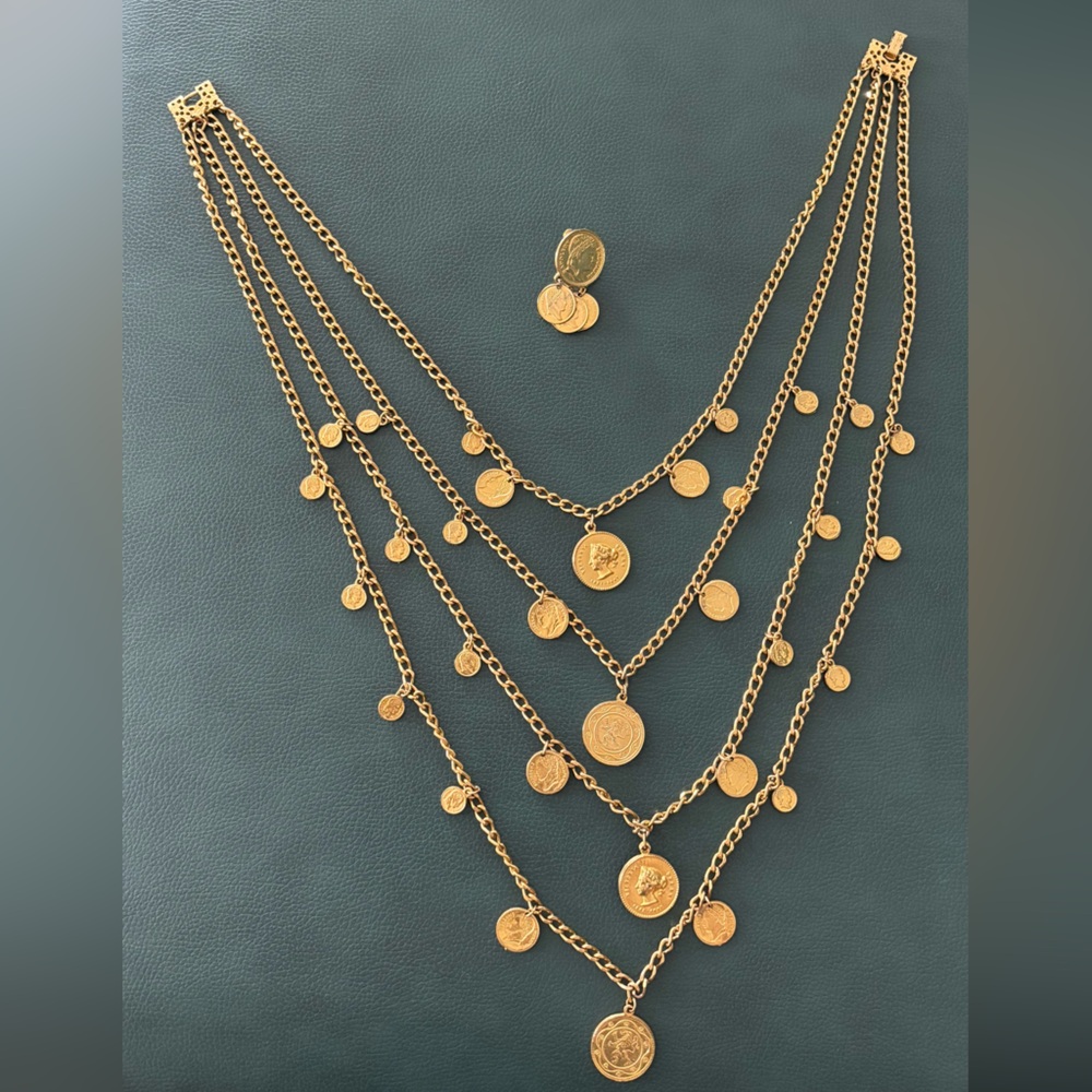 Vintage Goldette NY Layered 4 Strand Coin Necklace
